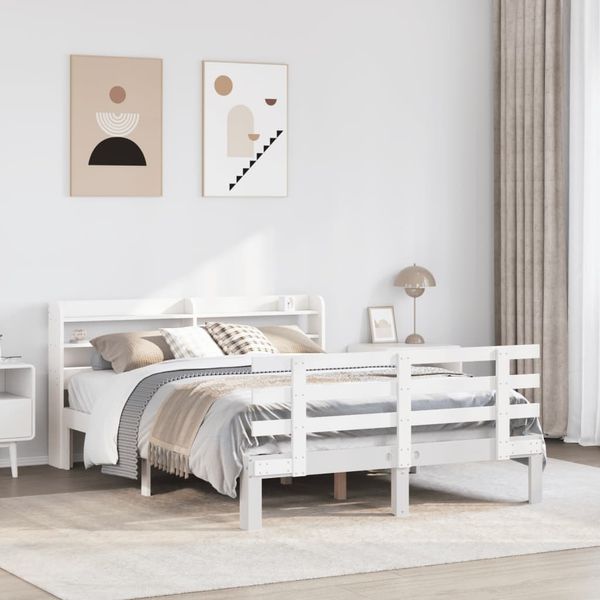 vidaXL Bettgestell mit Kopfteil ohne Matratze Weiß 160x200 cm 3306858