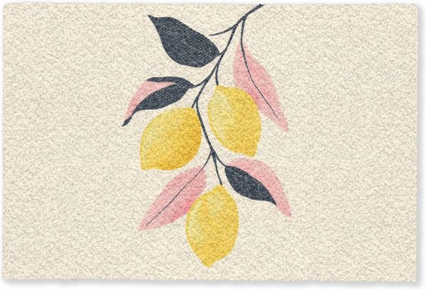 MuchoWow Fußmatte Zitronen - Leuchtend gelb - Zweig - Blätter, Rechteckig, innen Schmutzfangmatte, Tür, Schmutzfänger Flur, Teppich 60x40 cm