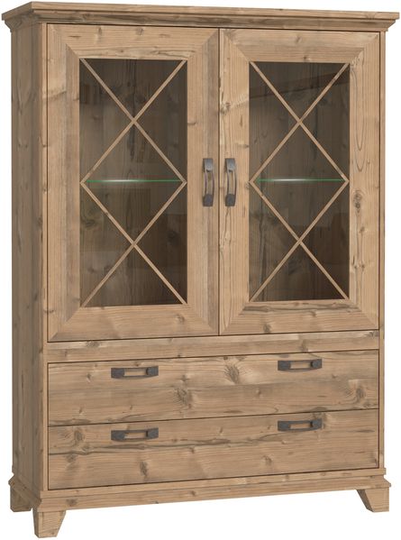 FORTE Nepal Highboardvitrine mit LED Beleuchtung, Holzwerkstoff, Braun, 120,3 x 161,2 x 45 cm