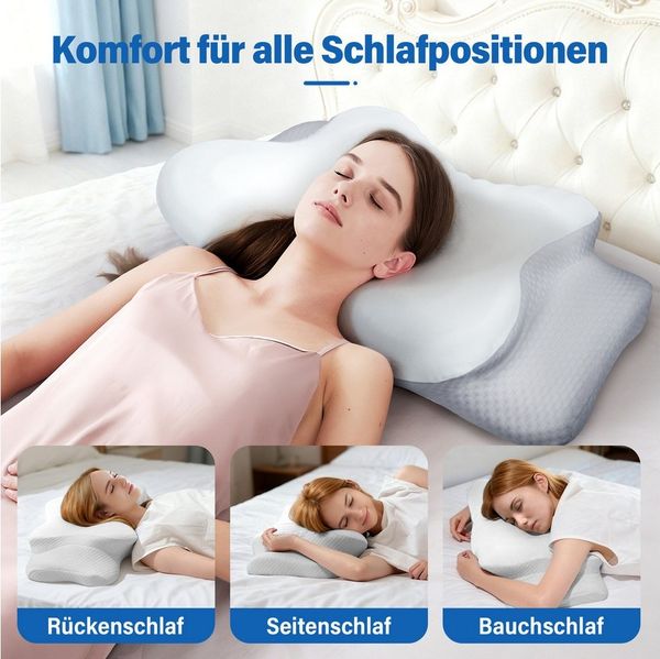 ANYSUN Nackenstützkissen Schlafkissen, Ergonomisches Orthopädisches Kissen, Füllung: 100% Polyurethan, Bezug: 87% Nylon, 13% Spandex, Seitenschläfer, Rückenschläfer, Bauchschläfer, Kissen vom OEKO-TEX®, für Erwachsene, Männer, Frauen