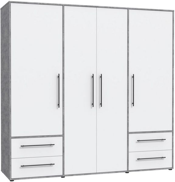 Forte Möbel Kleiderschrank, Holzwerkstoff, Betonoptik lichtgrau mit weiß, 206 x 200 x 59 cm