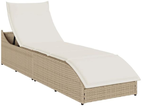 vidaXL Klappliege mit Auflage und Stauraum Beige Poly-Rattan 4104224