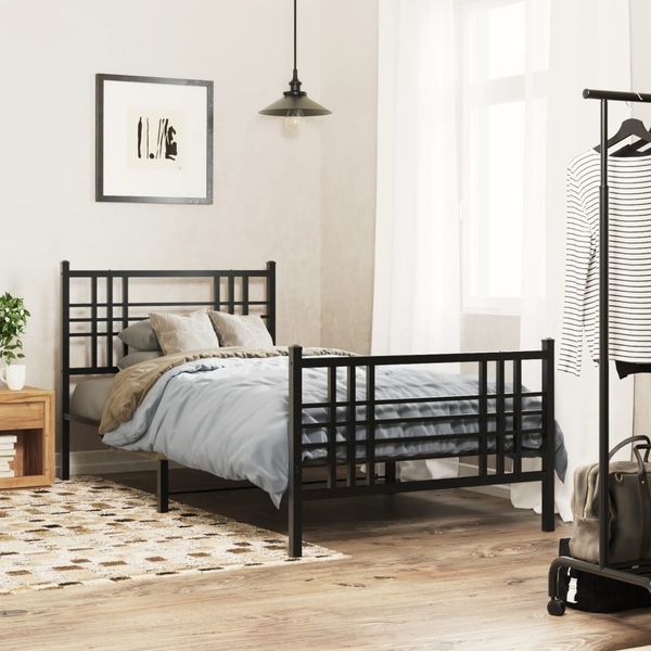 vidaXL Bettgestell mit Kopf- und Fußteil Metall Schwarz 90x190 cm 376334