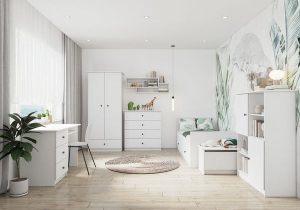 MOEBLO Drehtürenschrank Fizzy (Funktionaler Kleiderschrank für Kinderzimmer, 2 Türen & Schublade, Kompakter Schrank, Kleiderschrank 2-türig Schrank Garderobe Schlafzimmer Drehtürenschrank) (BxHxT): 85,5 x 193 x 53 cm