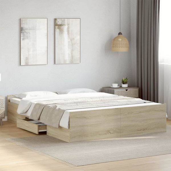 vidaXL Bettgestell mit Schubladen Sonoma-Eiche 150x200cm Holzwerkstoff 3280288