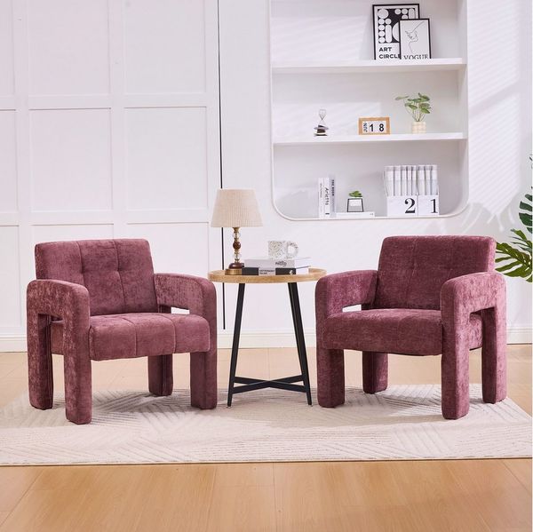 KLAM HOME Sessel Moderner minimalistischer Sessel mit Polster (Bequemer Chenille Sessel mit Armlehnen), Skandinavischer Wohnzimmer Sessel für Entspannung und Komfort