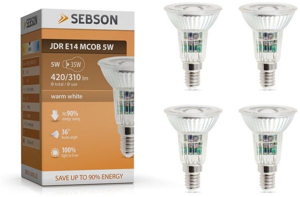 SEBSON LED-Leuchtmittel LED Lampe E14 5W warmweiß 420lm Spot 46° 230V - 4er Pack, 4 St.