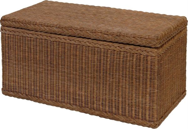 Krines Home Truhe Wäschetruhe mit Deckel Natur Rattan Truhe Aufbewahrung Rattantruhe (Wäschebox), mit herausnehmbarem Stoffinlett Truhenbank 80x40x40cm