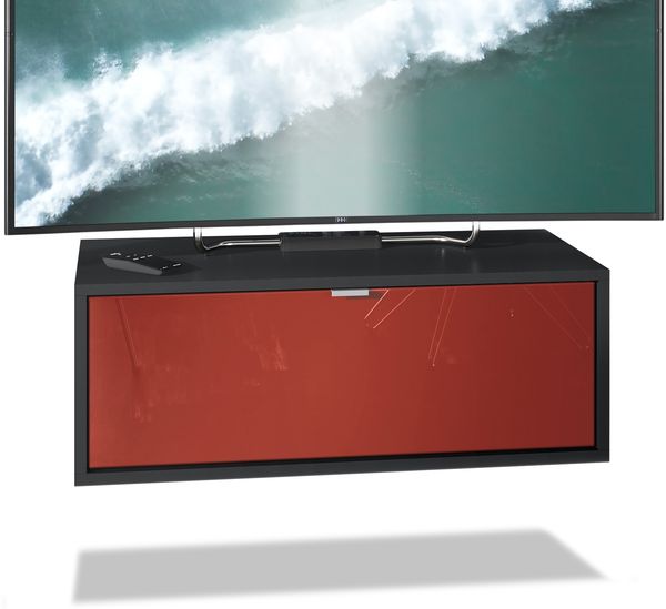TV Board Lana 80 Hängeschrank Lowboard 80 x 29 x 37 cm, Korpus in Schwarz Matt, Fronten in Bordeaux Hochglanz