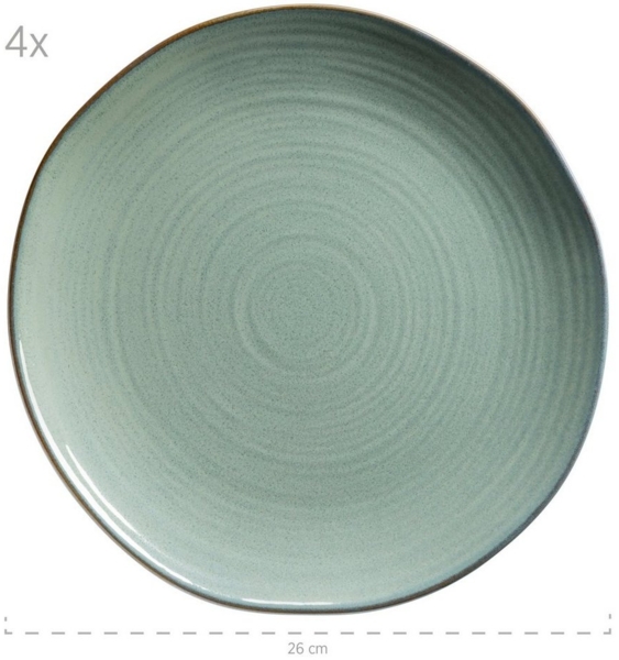 4er Teller Set mit filigranem Linienspiel und edler Glasur, Speiseteller aus Keramik in modernem Vintage Look; Türkis / Grün Bild 3