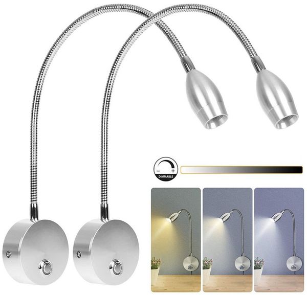 Sunicol LED Leselampe Leselampe Wandmontage, LED Bettlampe mit Schalter Touch Dimmbar, Bett Leselicht 360° Schwenkbar Schwanenhals Lampe für Schlafzimmer