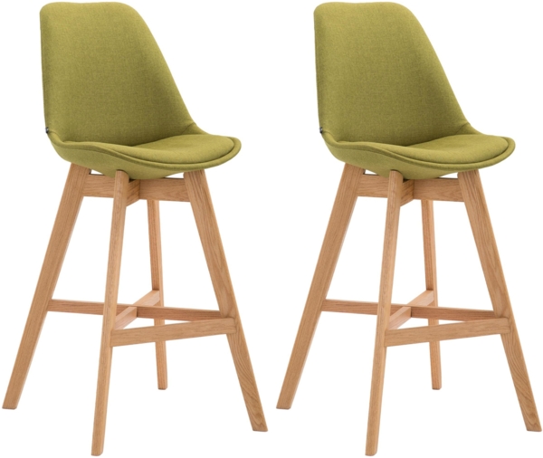 CLP 2er Set Barhocker Cannes Stoff mit Rückenlehnen und Fußstütze,grün natura