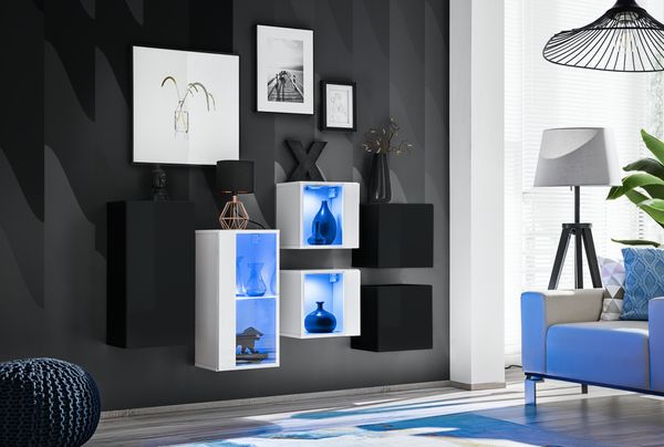Hängende Kommode SB4 in Schwarz und Weiß 150 x 80 cm 7-teilig
