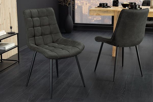 riess-ambiente Esszimmerstuhl ROADSTAR grau / schwarz - Microfaser, Metallbeine, Ziersteppung (Einzelartikel, 1 St), gepolsterter Stuhl - ideal für Küche, Esszimmer, Wohnzimmer & Büro