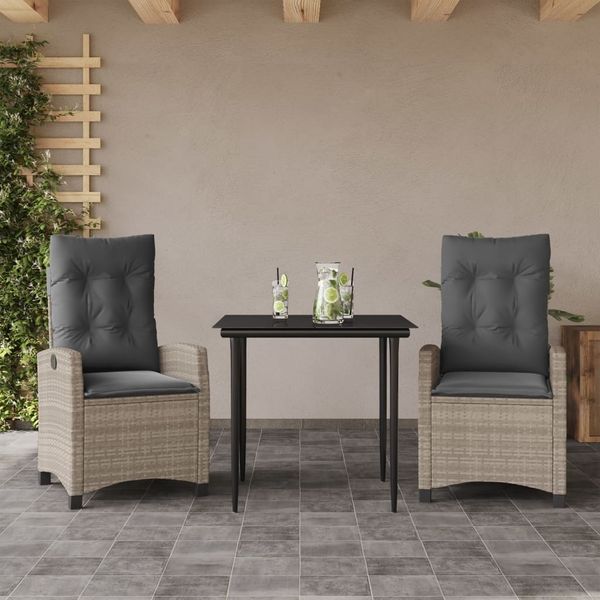 vidaXL 3-tlg. Garten-Essgruppe mit Kissen Hellgrau Poly Rattan 3212842