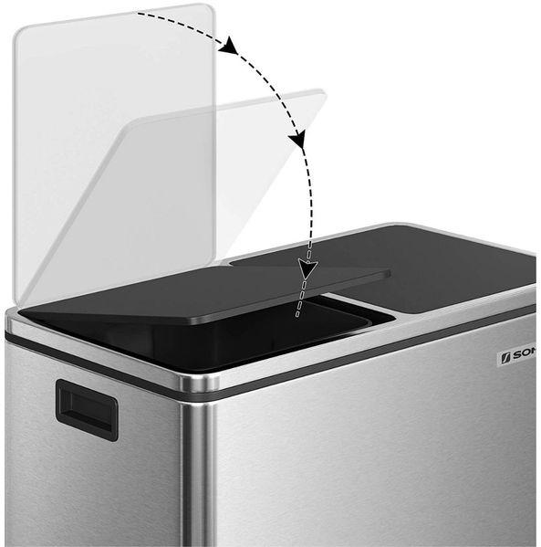 Songmics Mülleimer mit 2 Fächern und Softclose, luftdicht inkl. Müllbeutel, Metall, 60 (2x30) Liter, Silber Bild 6