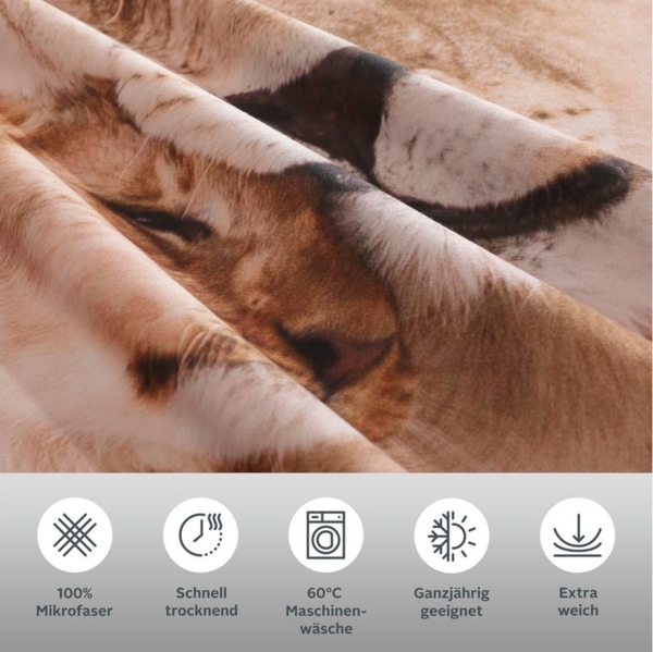 my home Bettwäsche Lyki, Microfaser, 2 teilig, ab Größe 135x200 cm, 100% Polyester, Katze, Pferd, Löwe, Pinguin Bild 2