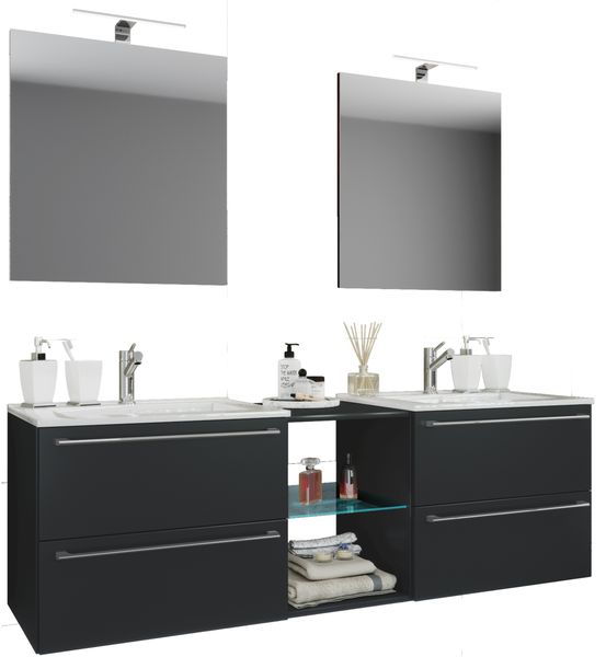 VCM Badmöbel Waschtisch Badinos 913822 Schwarz H. 92 x B. 195 x T. 46 cm