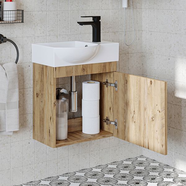 Roomart PUNTO Badmöbel Set– 2-teiliges Badezimmermöbel Set - Waschbecken mit Unterschrank - H 45 x B 24.5 x T 46.5 cm • Eiche