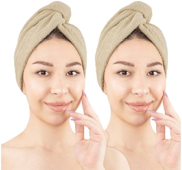 HAMMETEX Turban-Handtuch 2er Set Haarturban Damen, 100% Baumwolle, Flauschig & Schnelltrocknend, Frottier (Set, 2-St), Uni-Farben, weich