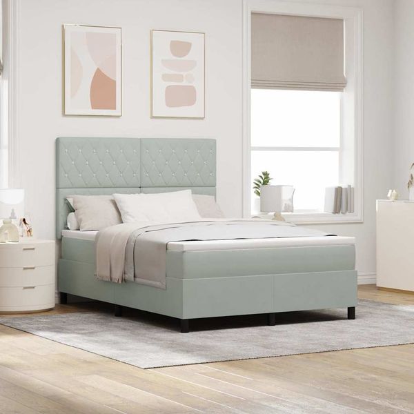 vidaXL LED Boxspringbett mit Matratze Hellgrau 160 x 200 cm Samt 3343256