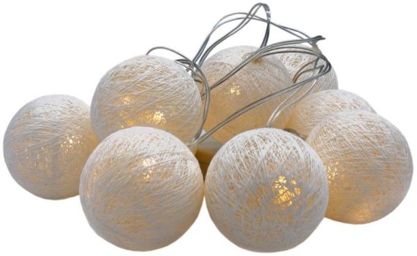 Spetebo LED-Lichterkette LED Lichterkette mit 10 Raphia Kugeln weiß, 10-flammig, Deko Beleuchtung mit Baumwollkugeln