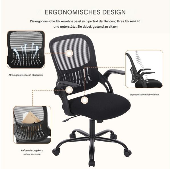 ANYSUN Bürostuhl Ergonomisch Bürostuhl Schreibtischstuhl mit 113 kg Tragfähigkeit, chefsessel Atmungsaktiv Mesh, Wippfunktion 120°, Höhenverstellbarer