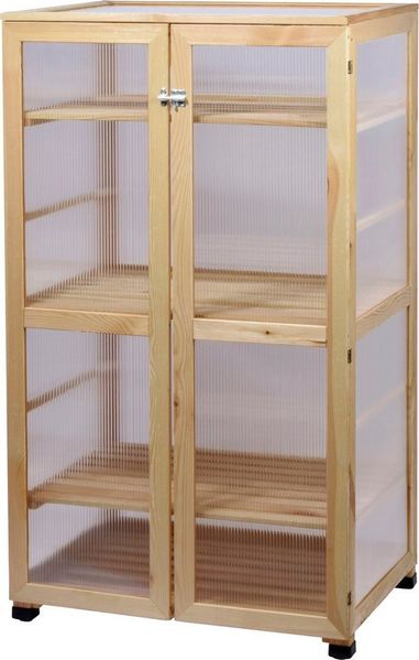dobar® 58556FSCe Großer Anzuchtschrank Dome | Gewächshaus mit 4 Ablagen für Innen- und Außenbereich | Treibhaus Massivholz | Pflanzenhaus | 56 x 52 x 110 cm | Natur