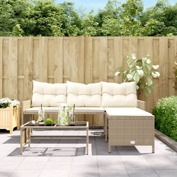 vidaXL Gartensofa in L-Form mit Tisch und Kissen Beige Poly Rattan 365575 Bild 2