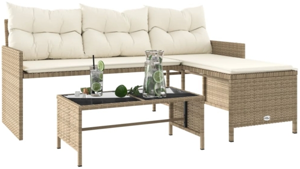 vidaXL Gartensofa in L-Form mit Tisch und Kissen Beige Poly Rattan 365575 Bild 3