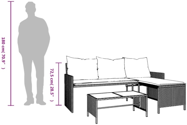 vidaXL Gartensofa in L-Form mit Tisch und Kissen Beige Poly Rattan 365575 Bild 10