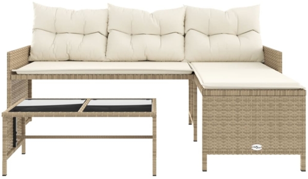 vidaXL Gartensofa in L-Form mit Tisch und Kissen Beige Poly Rattan 365575 Bild 4