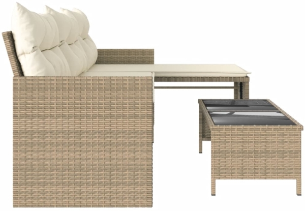 vidaXL Gartensofa in L-Form mit Tisch und Kissen Beige Poly Rattan 365575 Bild 5