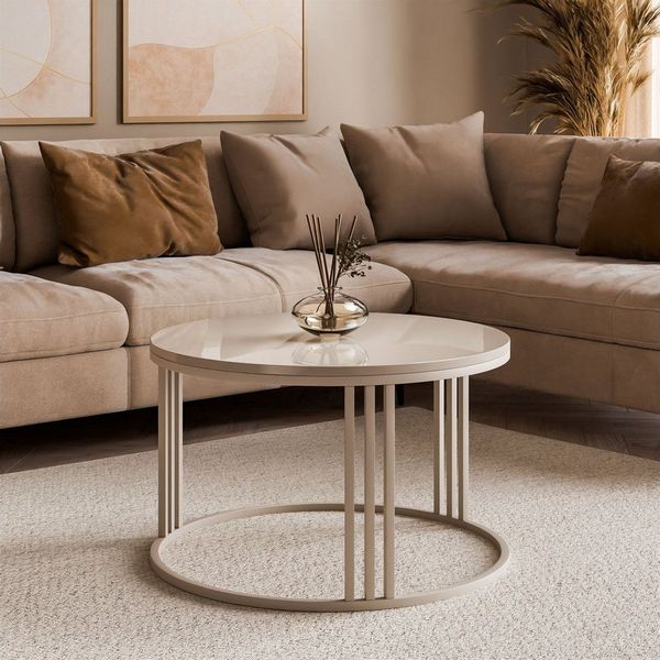 Lookway Couchtisch LORI HOCHGLANZ, runder Couchtisch mit kaschmirfarbenem Gestell (1x Tisch)