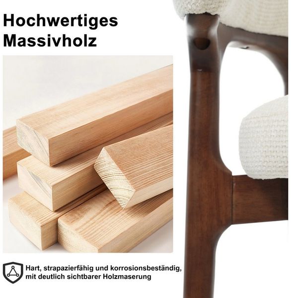 Odikalo Esszimmerstuhl Esszimmerstühle aus Massivholz mit Kissen und Rückenlehne (bequem und atmungsaktiv geeignet für Esszimmer Wohnzimmer Cafés moderner Stil Chenil Hellbeige) Bild 4