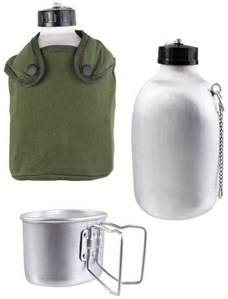 Mil-Tec Feldflasche Militär Feldflasche Alu 1,3L mit Becher und Hülle