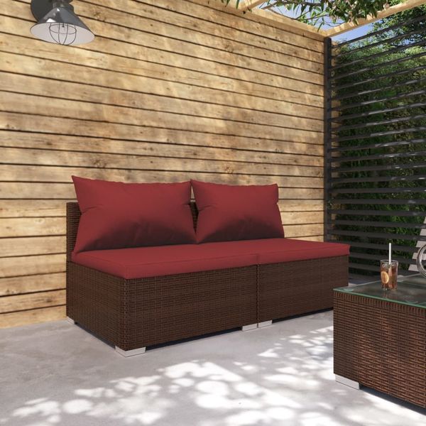 vidaXL 2-tlg. Garten-Lounge-Set mit Kissen Poly Rattan Braun 3101395