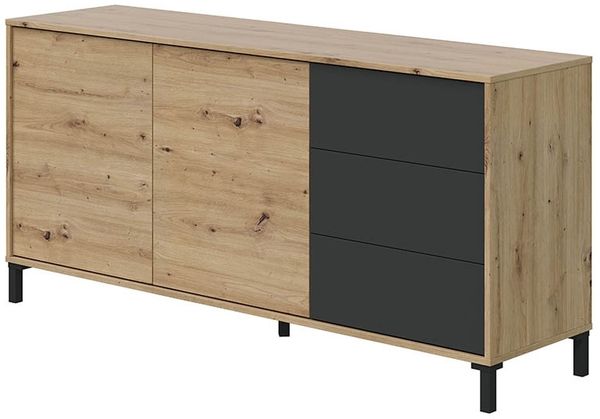Sideboard >Brooklyn< in Nodi-Eiche/Anthrazit-Grau - 154x74x41 (BxHxT)