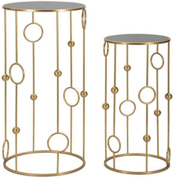 Dmora Wohnzimmertisch Leonid, Niedriger Wohnzimmertisch, Kaffeeregal, Couchtisch für Sofa, 50x50 h100 cm, Gold