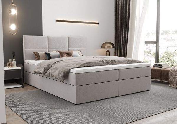 B&B Home 'Mallorca' Boxspringbett mit Bettkasten, Samt, Creme, 160x200 cm