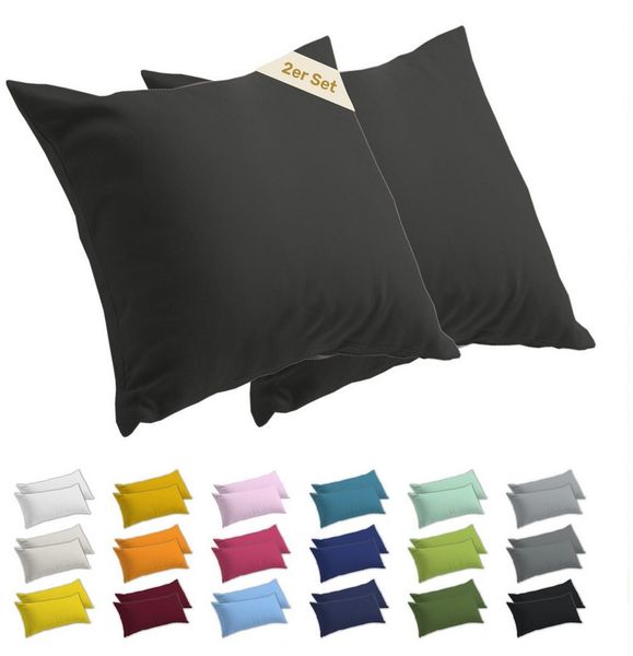 Lavea Kissenbezug 2er Set Kissenhülle Jersey, 100% Baumwolle, Kissenbezüge, (2 Stück), allergikerfreundlich - sicherer YKK-Reißverschluss - waschbar 60°C