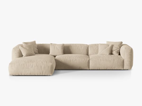 Micadoni Ecksofa Martina 3-Sitzer Links Samt Helles Beige