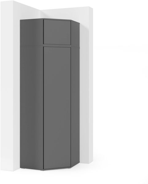 Eckschrank Modulo, Kleiderschrank und Schrankaufsatz, Graphit Matt, 225 x 70 x 70 cm