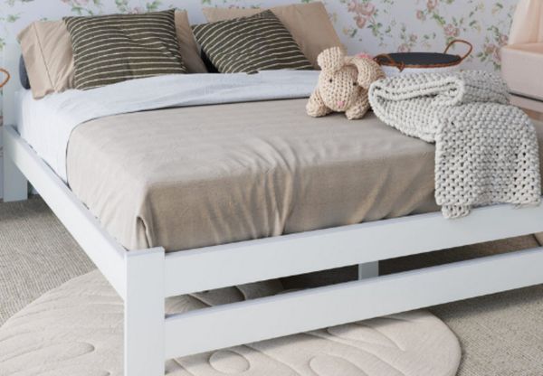 Home Collective Holzbett mit Lattenrost Modern Bett Kiefer Bettgestell Massivholzbett Klassisch (90x200, 120x200, 140x200, 160x200 cm), Doppelbett, Skandi Boho Landhaus Kopfteil mittel 120x200 cm weiß