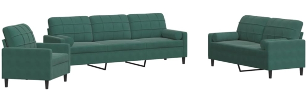 vidaXL 3-tlg. Sofagarnitur mit Kissen und Nackenrollen Dunkelgrün Samt 3278453