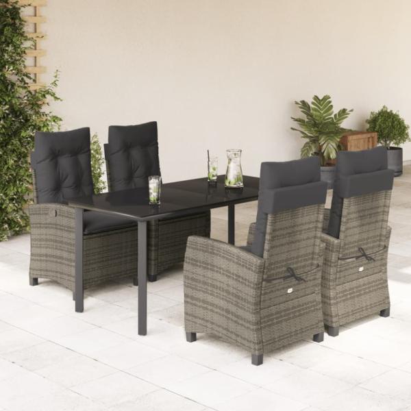 vidaXL 5-tlg. Garten-Essgruppe mit Kissen Grau Poly Rattan 3212796