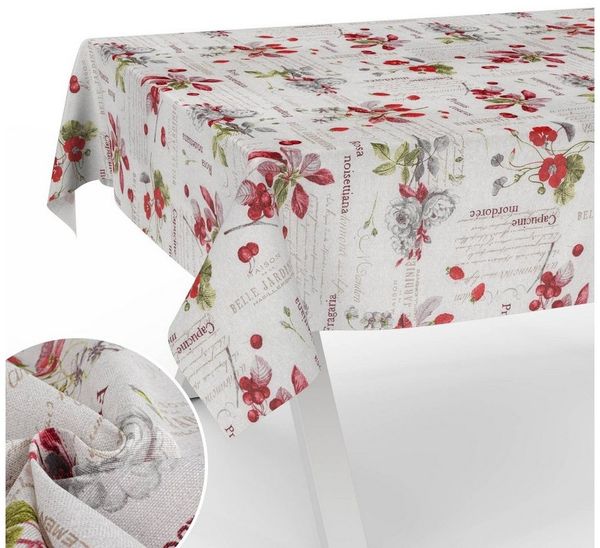 ANRO Tischdecke mit Blumen Botanik aus Stoff Tischwäsche mit Beschichtung Tischtuch (Einzelstück 1-tlg), auch als Gartentischdecke - mit Schutzschicht