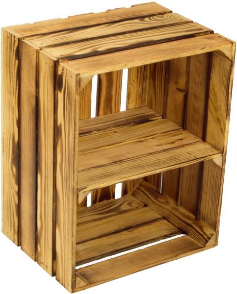 Kistenkolli Altes Land Allzweckkiste 1 x Obstkistenregal geflammt Quer Weinregal Schuhhocker Regalkiste (Spar-Set)