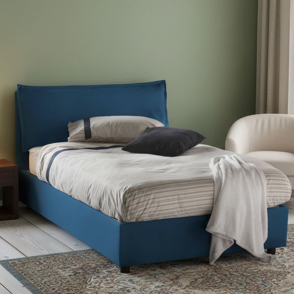 Talamo Italia - Doppelbett Desirée, Bettkasten mit Stoffbezug, 100 % Made in Italy, Öffnung vorne, inklusive Matratze 120x190 cm, Blau