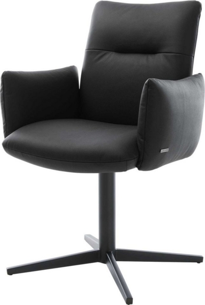 Drehstuhl Jova-Flex mit Armlehnen Echt-Leder Schwarz Fußkreuz Schwarz 360° drehbar Taschenfederkern